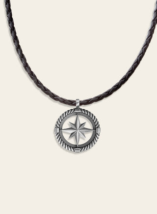 Toivo pendant with leather cord, silver