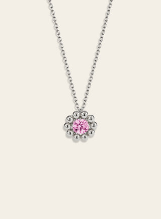 Daisy pendant with a pink stone, silver