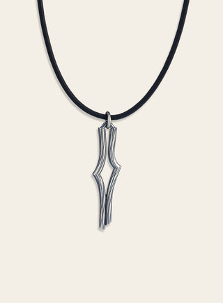 Vaellus pendant with black leather cord, silver