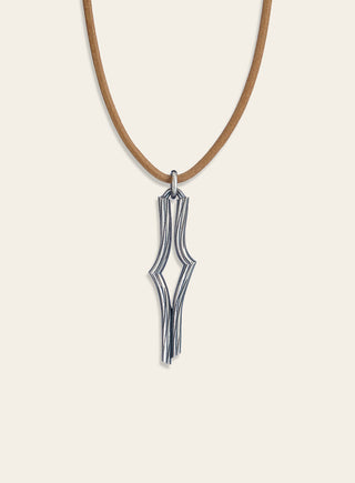 Vaellus pendant with brown leather cord, silver