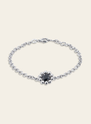 Daisy bracelet with a black stone, silver