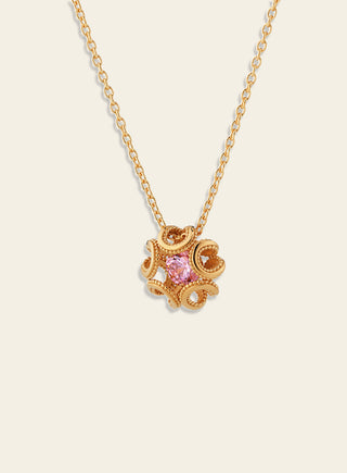 Alma pendant with pink zirconia, yellow gold plated silver