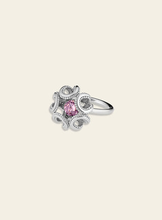 Alma ring with pink stone, silver