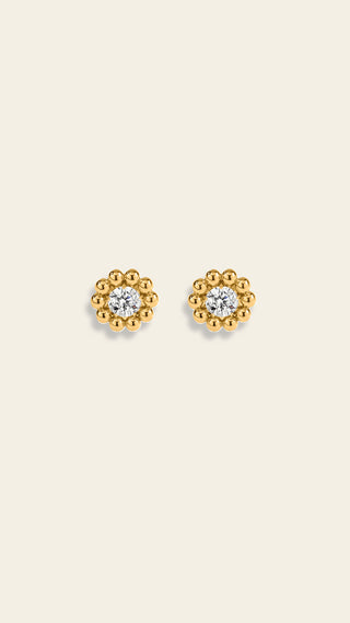 Daisy earrings with clear stone, yellow gold-plated bronze